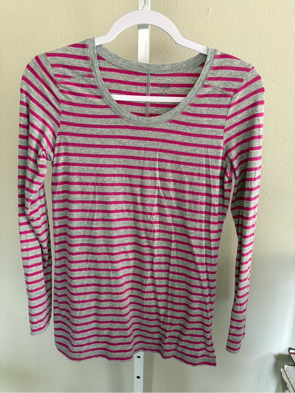 a.n.a Gray and Fuchsia Striped Scoop Neck Long Sleeve